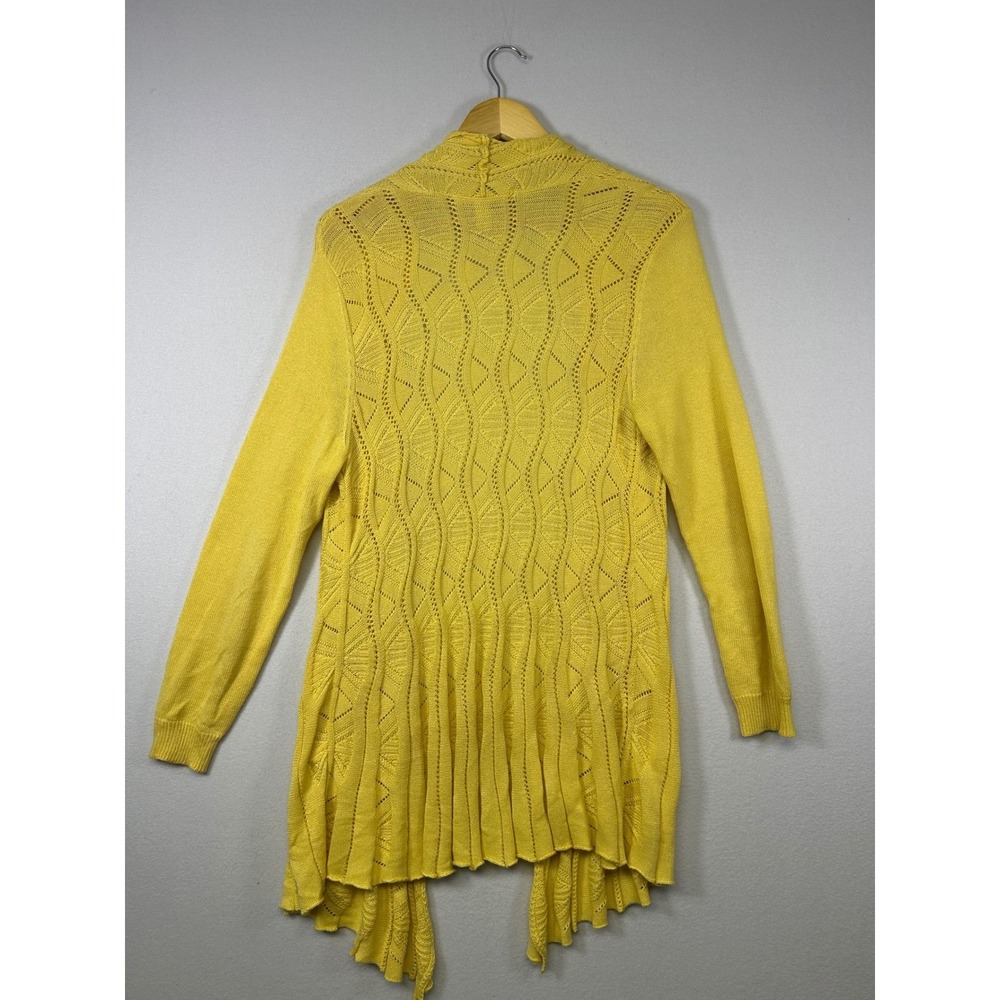 Boho Coastal Emaline Womens Medium Yellow Pointelle Open Front Draped Cardigan - Picture 2 of 8